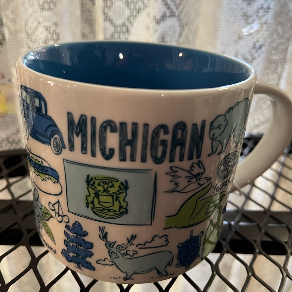 Starbucks Michigan Blue and White Mug